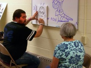 Joel Gabelli demonstrates drawing techniques, Sept. 2016.